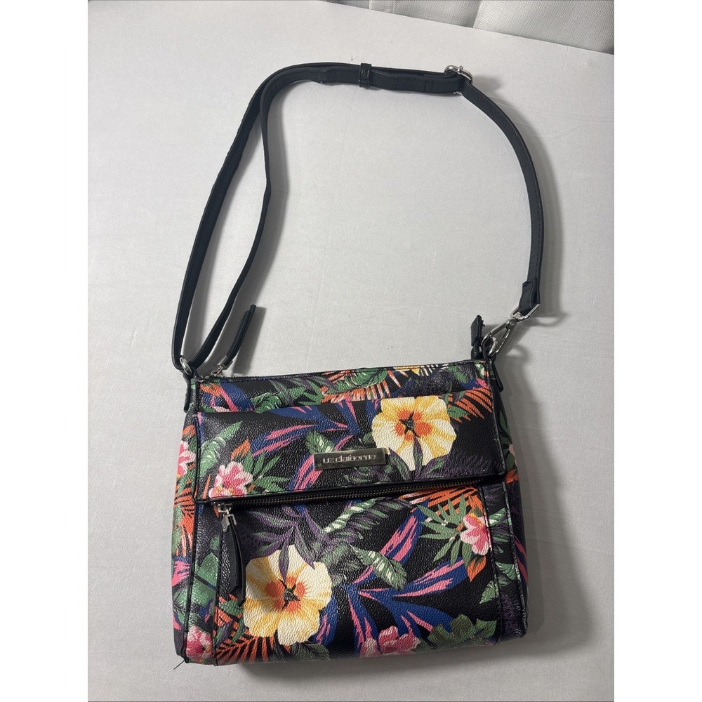 Liz Claiborne Black Floral Signature Crossbody Bag Purse Tropical Vacation